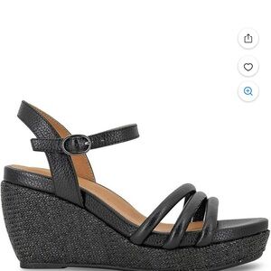 Gentle Souls Black Strappy Wedge Sandals